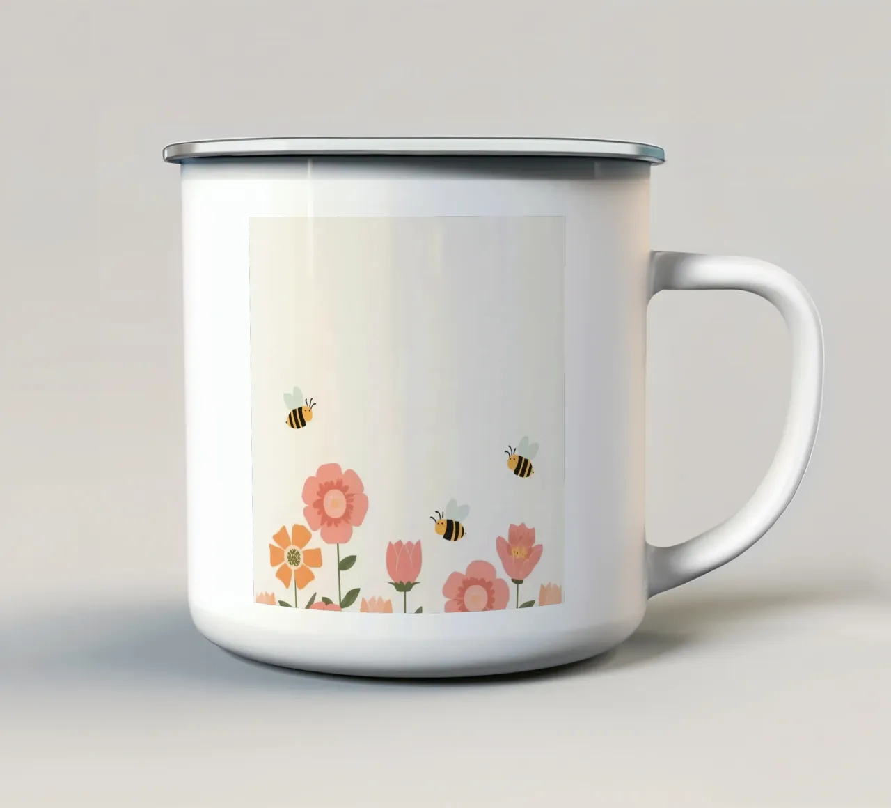 Fiori stilizzati e api carine tazza in smalto da DesignDoodle