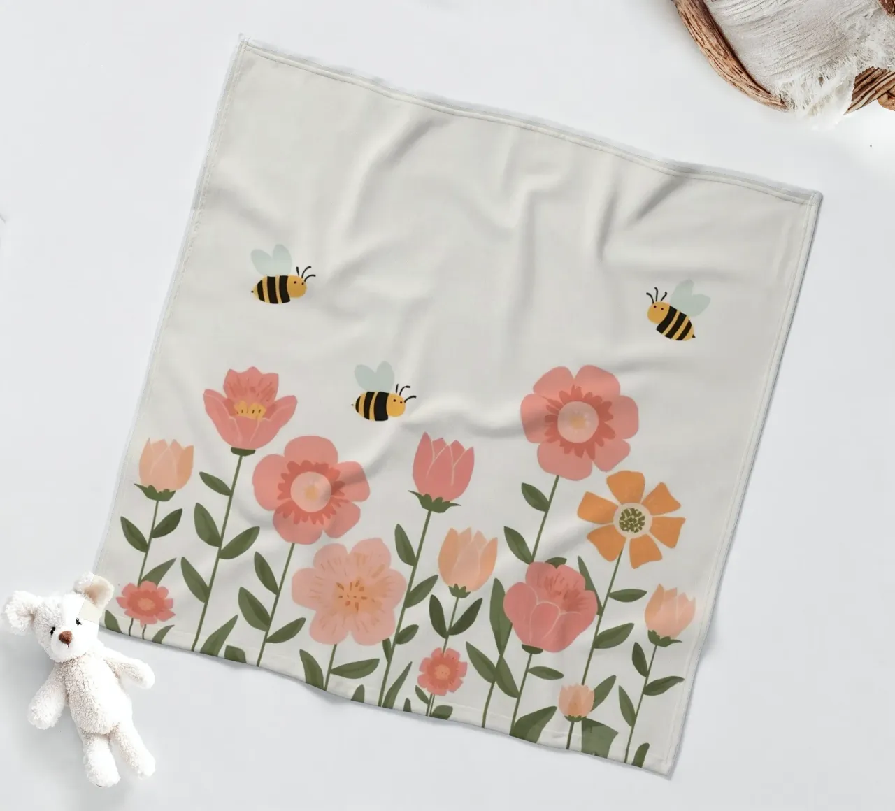 Fiori stilizzati e api carine coperta in pile da DesignDoodle