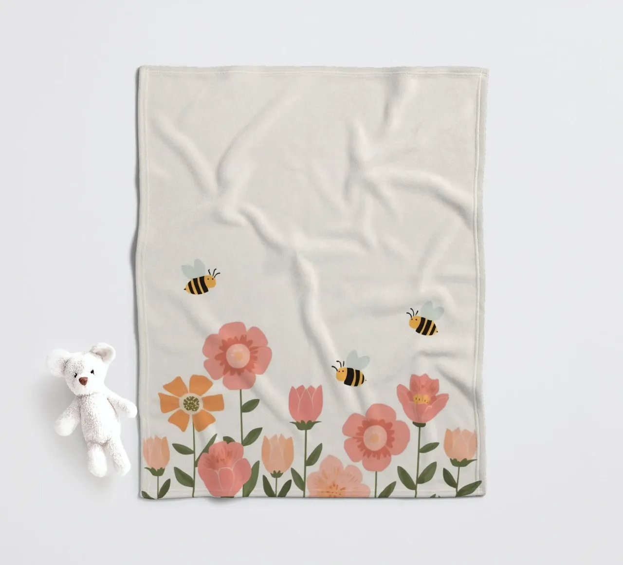 Fiori stilizzati e api carine coperta in pile da DesignDoodle