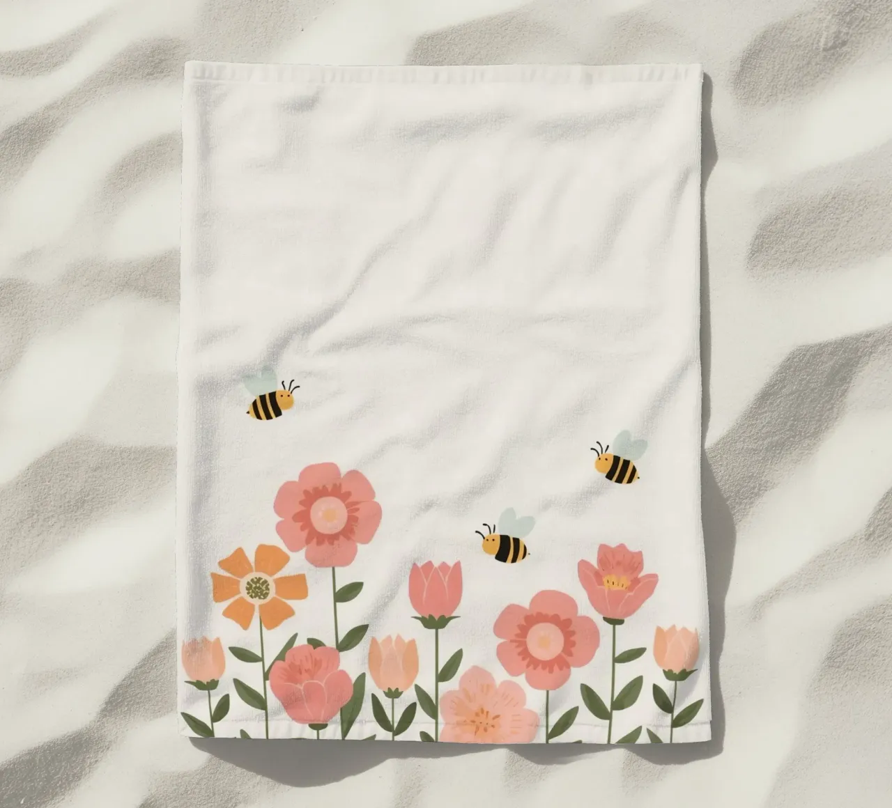 Fiori stilizzati e api carine telo mare da DesignDoodle