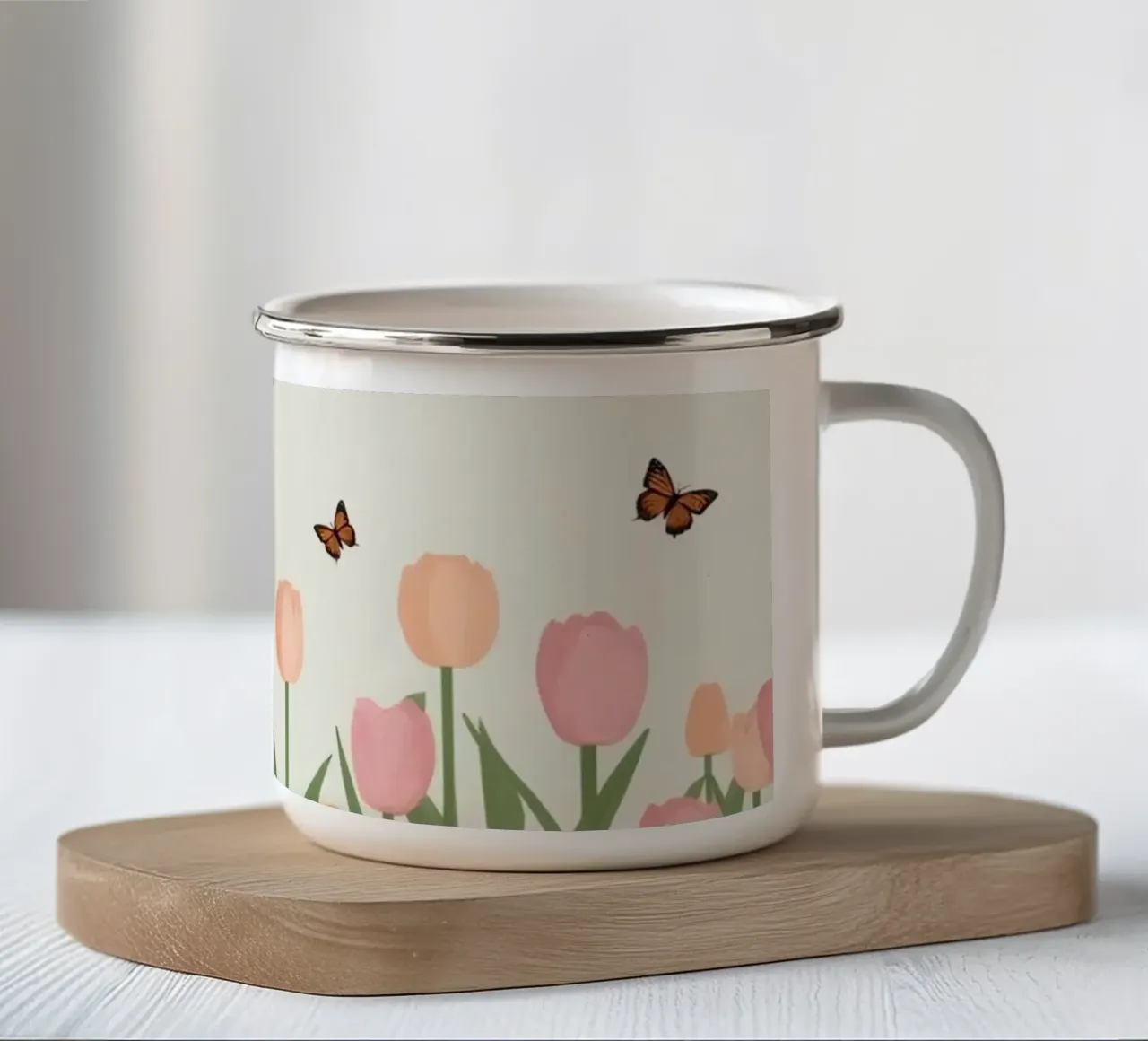 Tulipani e farfalle in pace tazza in smalto da DesignDoodle