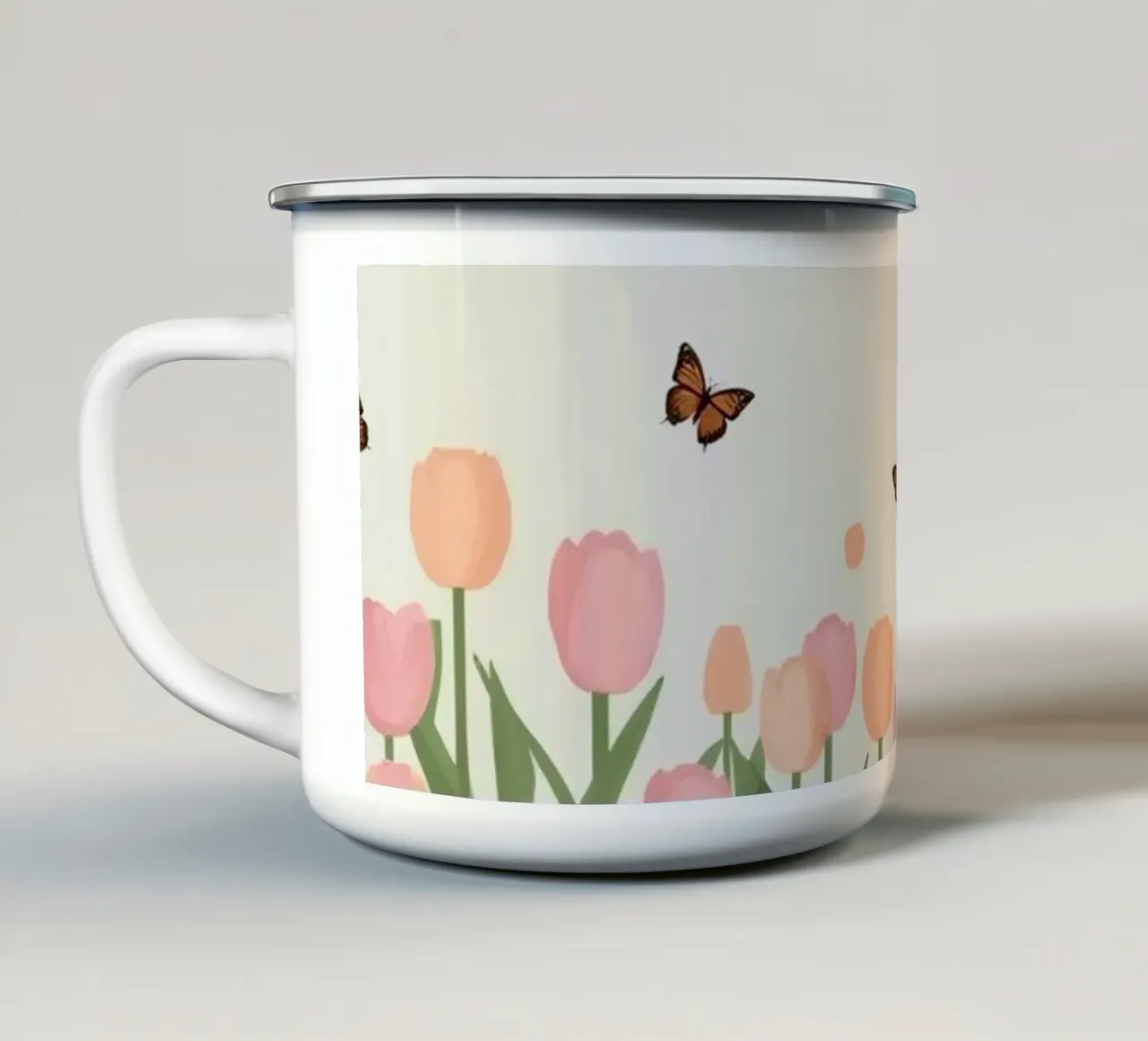 Tulipani e farfalle in pace tazza in smalto da DesignDoodle