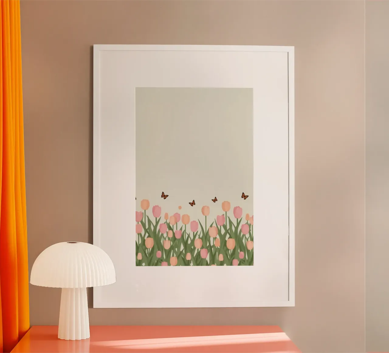 Tulipani e farfalle in pace poster con telaio in alluminio da DesignDoodle
