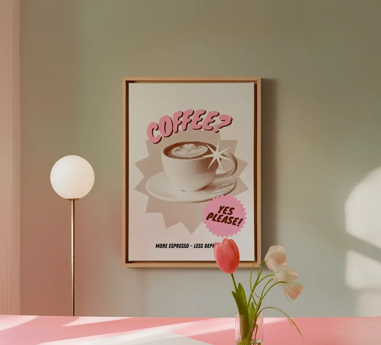 Kaffee? Ja, bitte! Leinwand mit Schattenfugenrahmen von Athene Fritsch