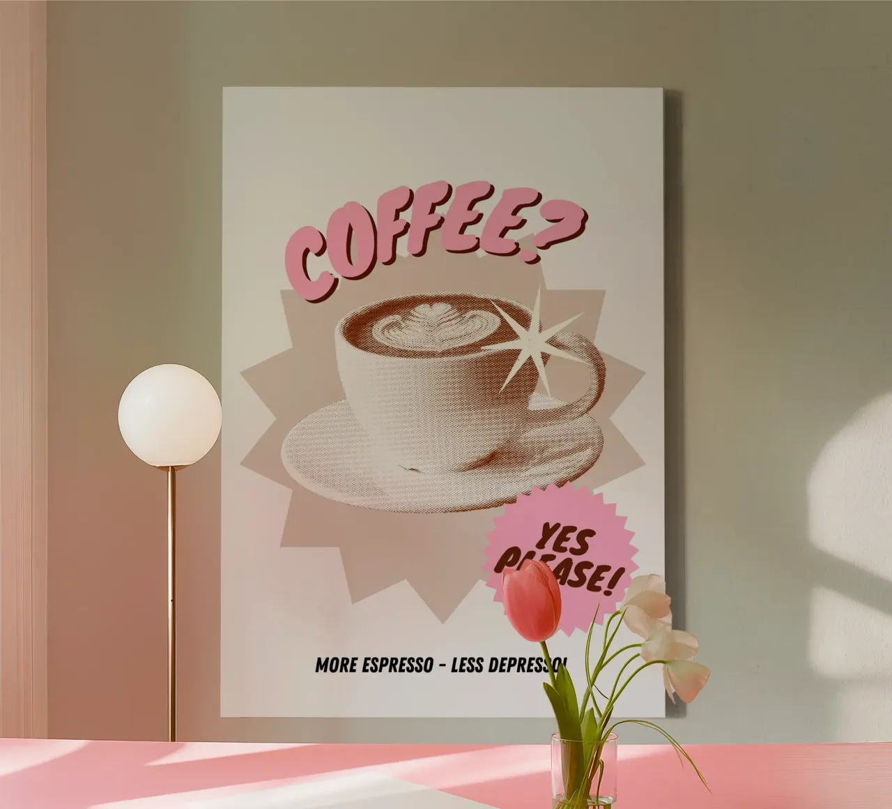 Kaffee? Ja, bitte! Leinwand mit Schattenfugenrahmen von Athene Fritsch