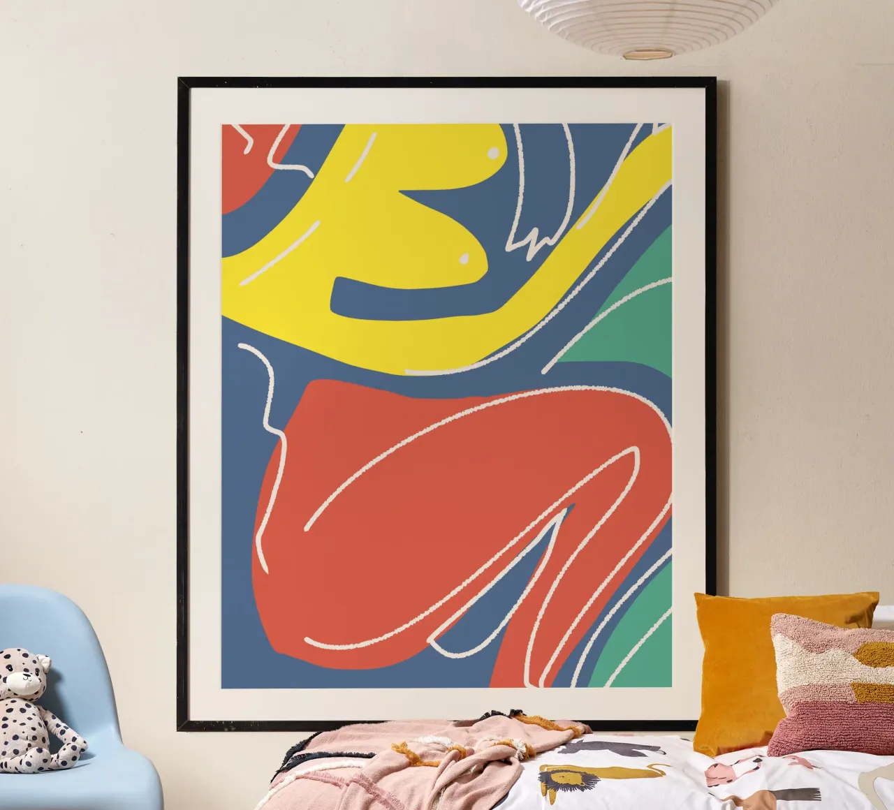 Tri color figurative poster con telaio in legno da Little Dean