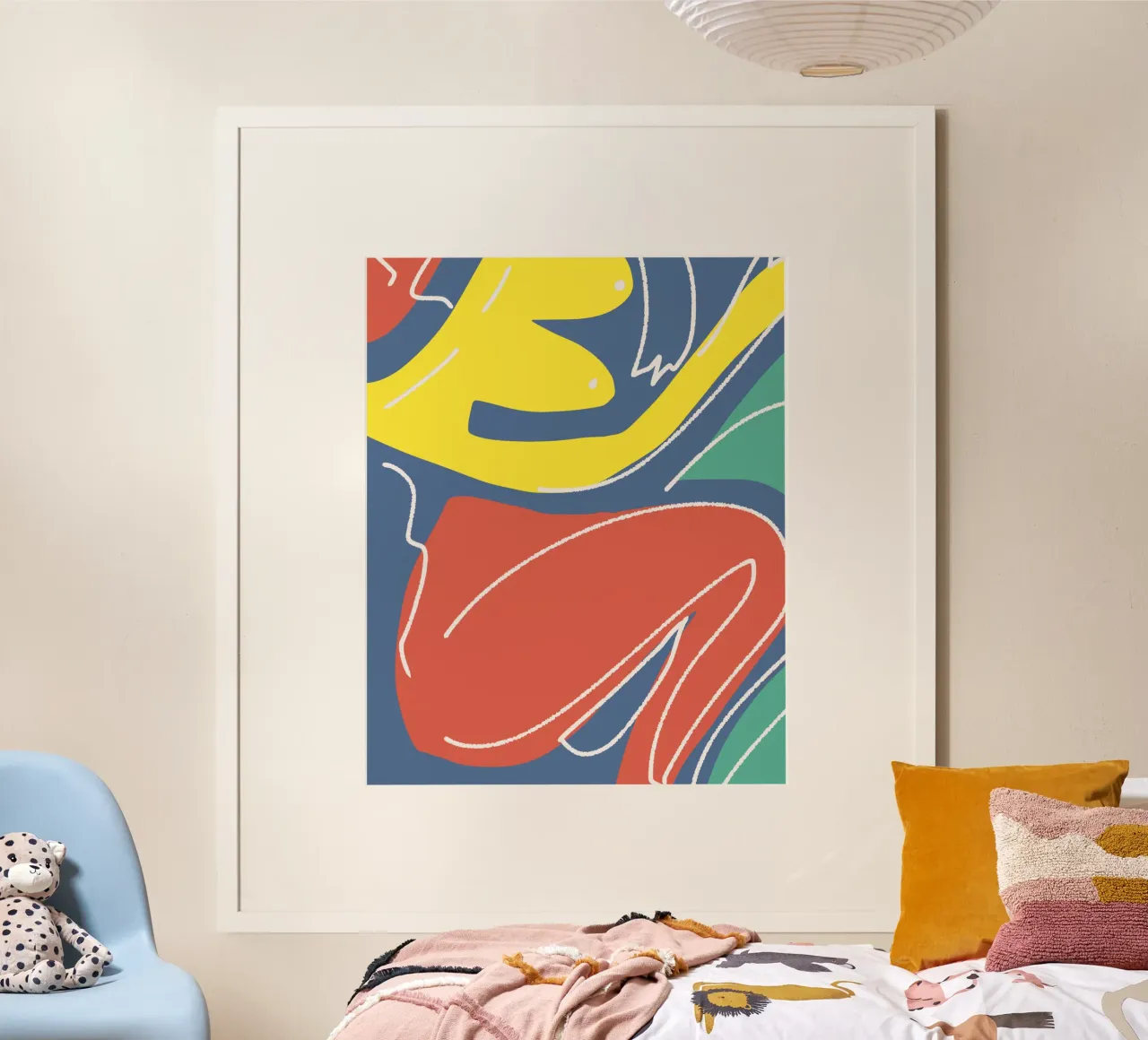 Tri color figurative poster con telaio in legno da Little Dean