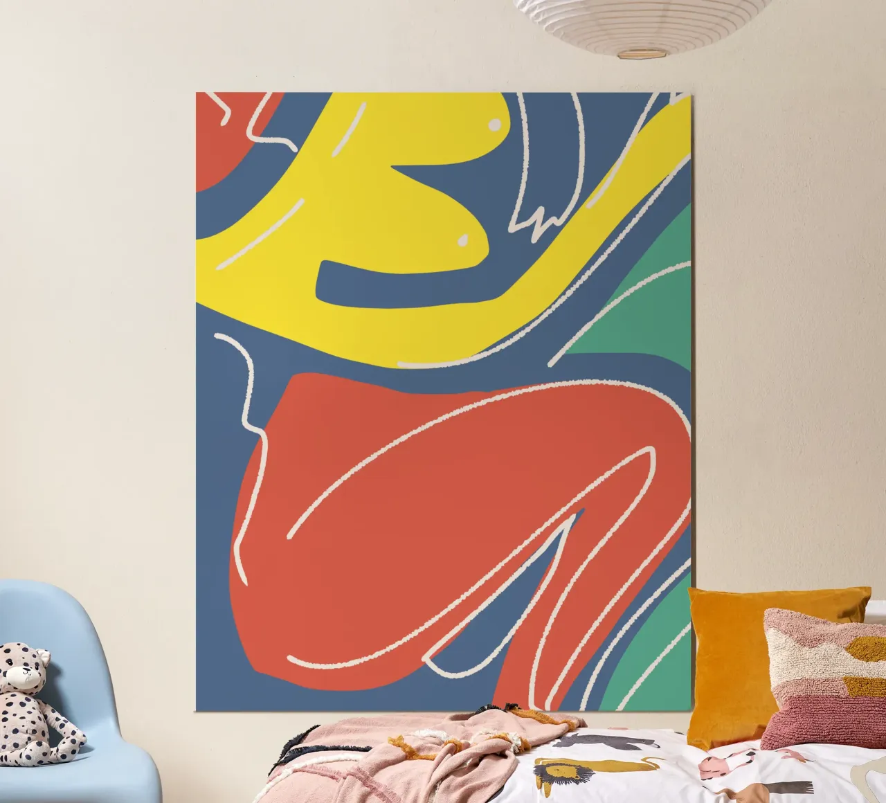 Tri color figurative poster con telaio in legno da Little Dean
