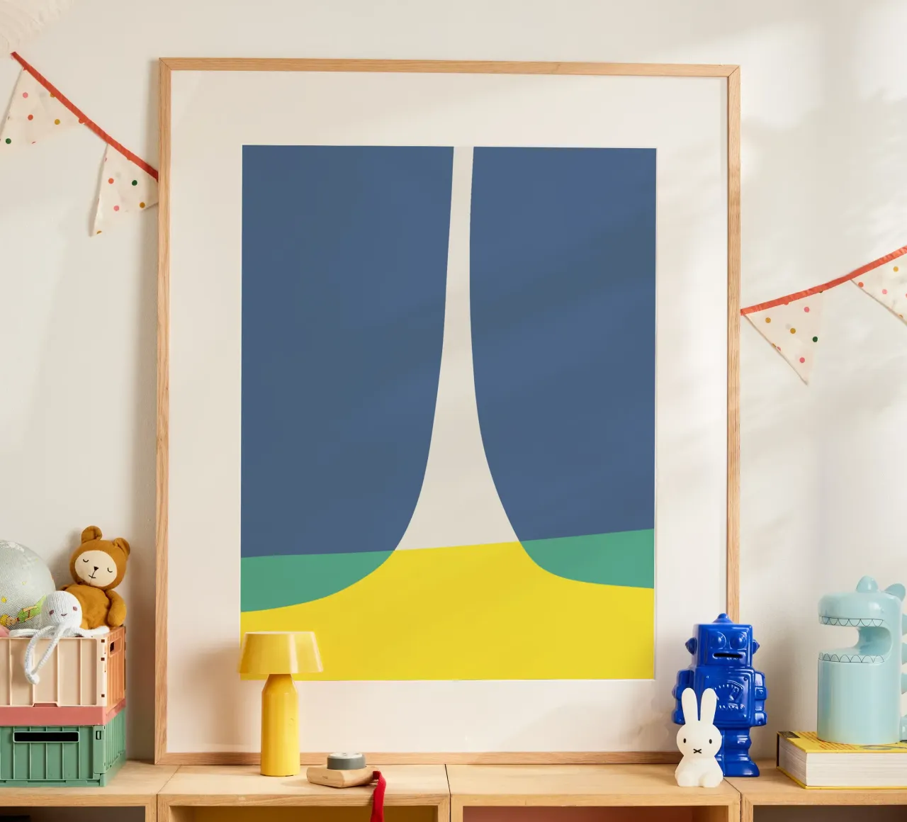 Il blu e il giallo diventano verdi poster con telaio in plastica da Little Dean