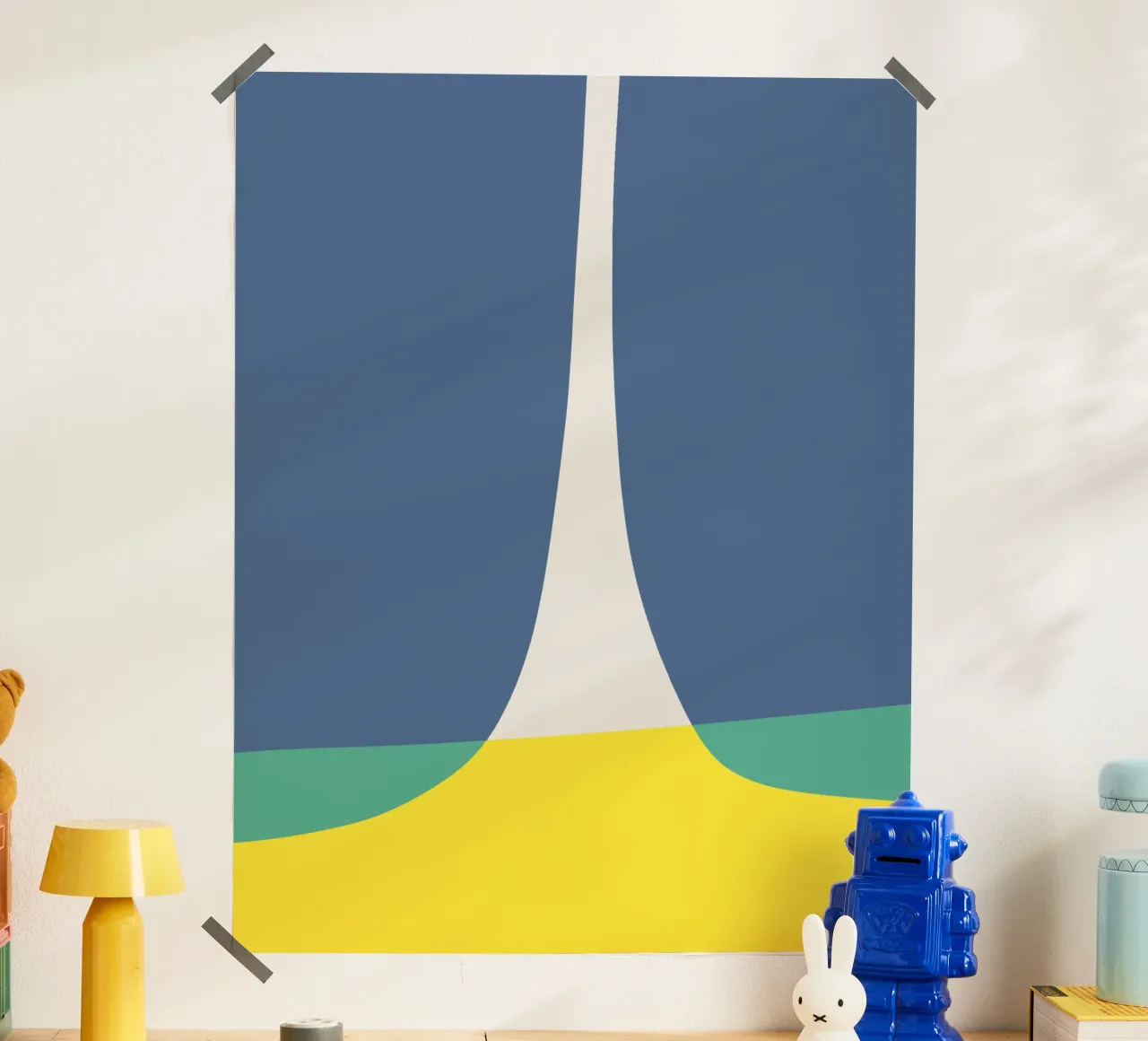 Il blu e il giallo diventano verdi poster con telaio in plastica da Little Dean
