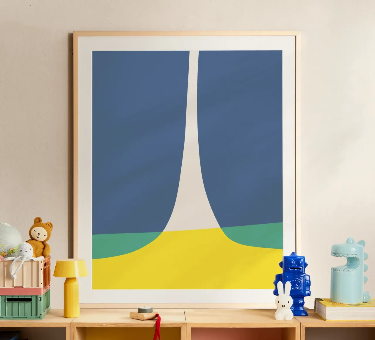 Il blu e il giallo diventano verdi poster con telaio in plastica da Little Dean