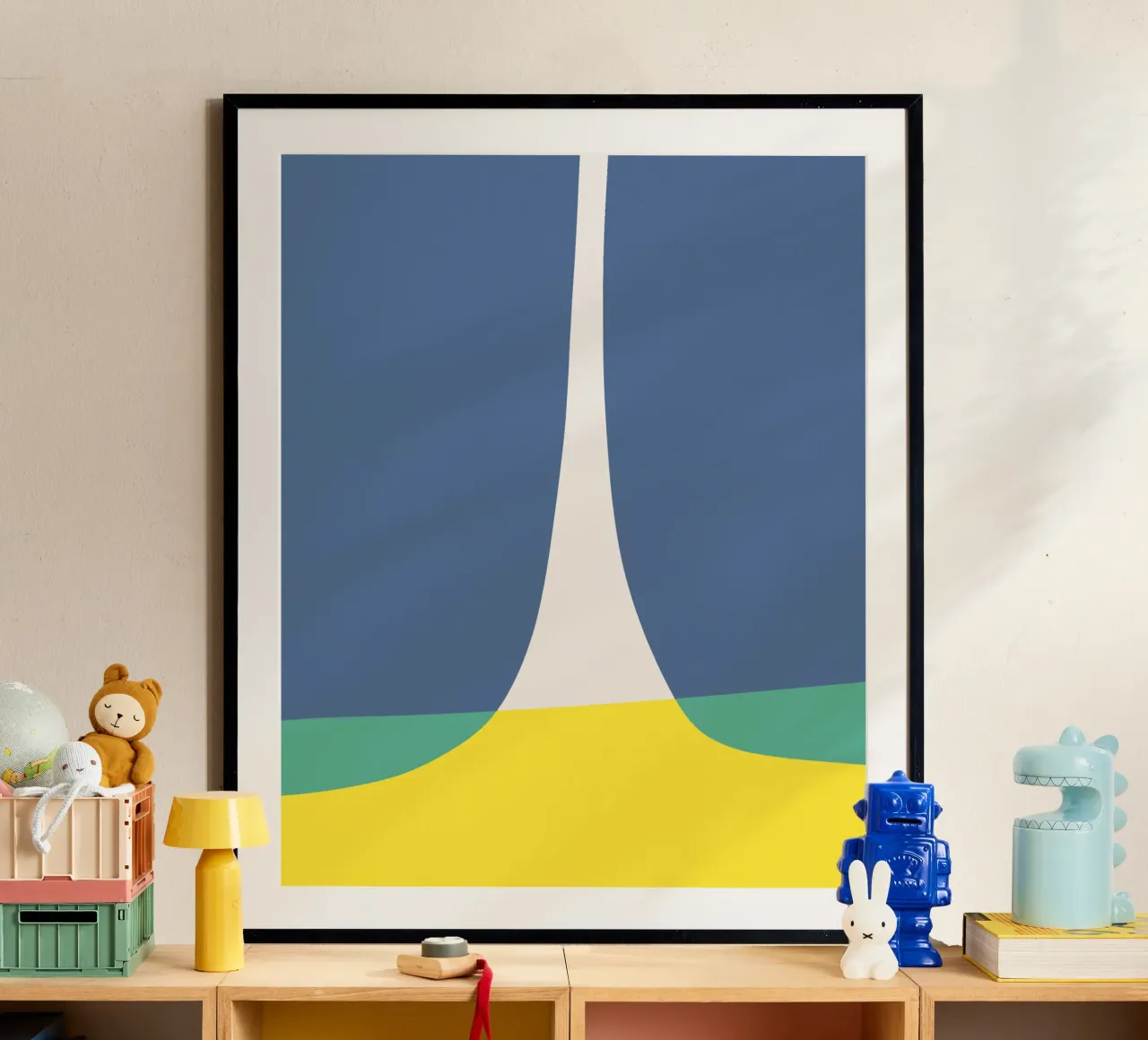 Il blu e il giallo diventano verdi poster con telaio in plastica da Little Dean