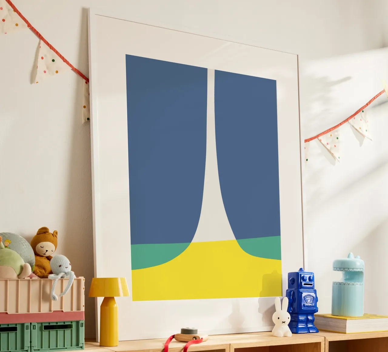 Il blu e il giallo diventano verdi poster con telaio in plastica da Little Dean