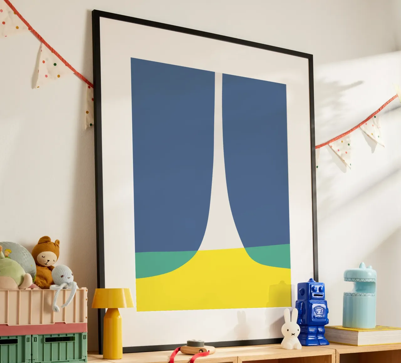 Il blu e il giallo diventano verdi poster con telaio in plastica da Little Dean