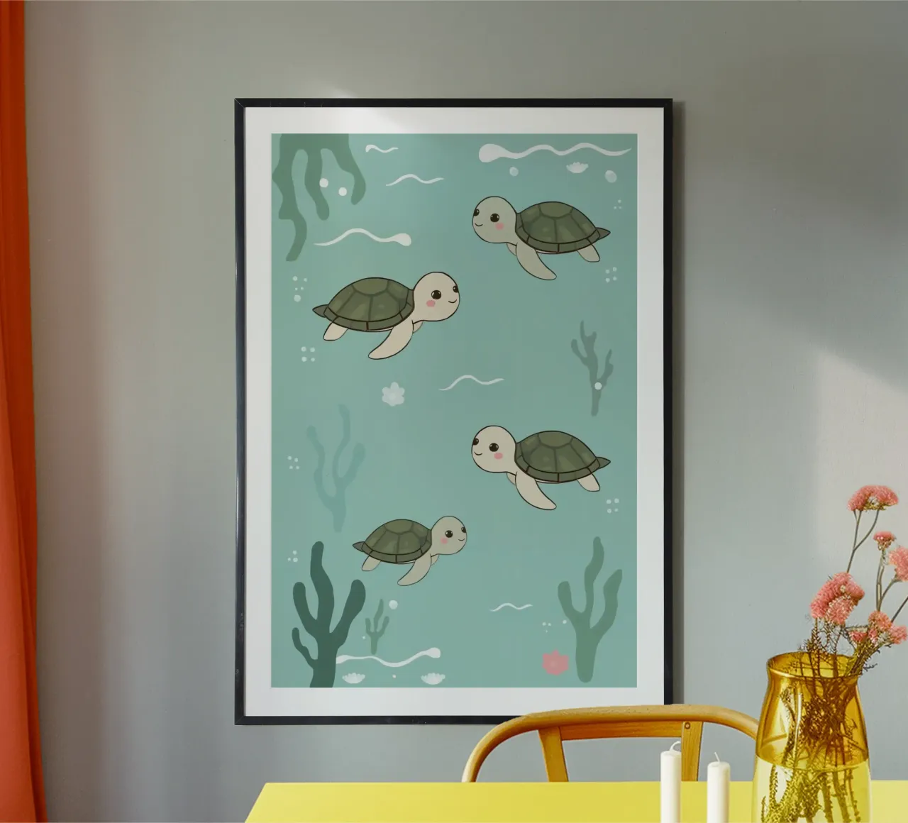 Tartarughe carine in ambiente subacqueo poster da DesignDoodle