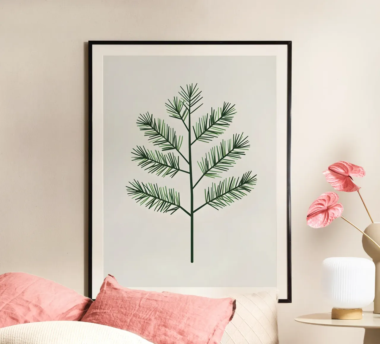 Ramo dei pini poster con telaio in legno da The Green Room