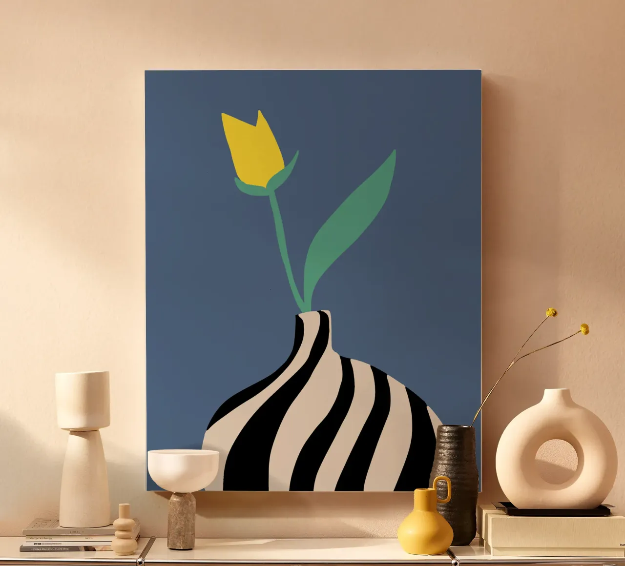Gele tulp canvas met Baklijst van Little Dean