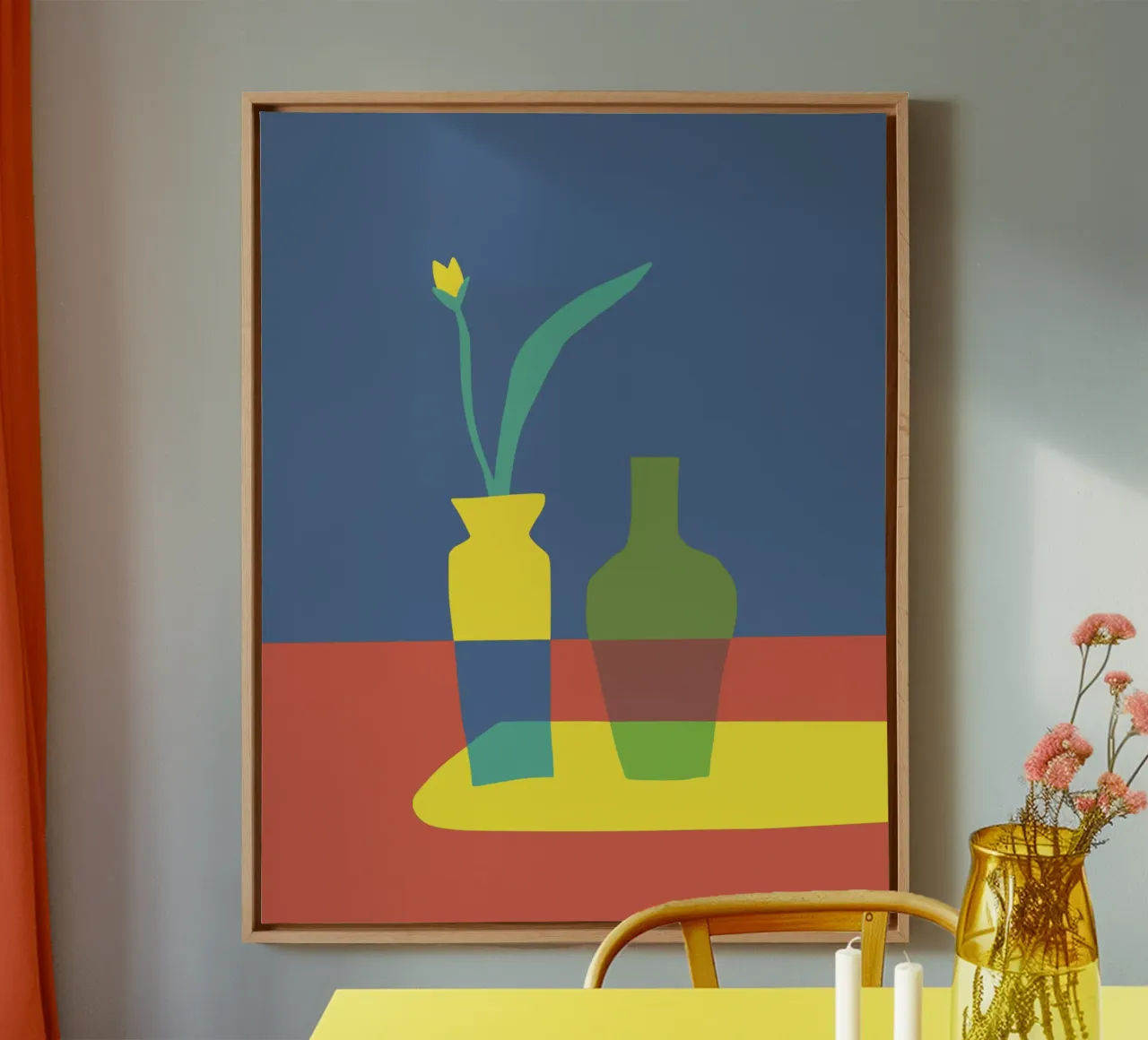 Driekleur interieur 03 canvas met Baklijst van Little Dean