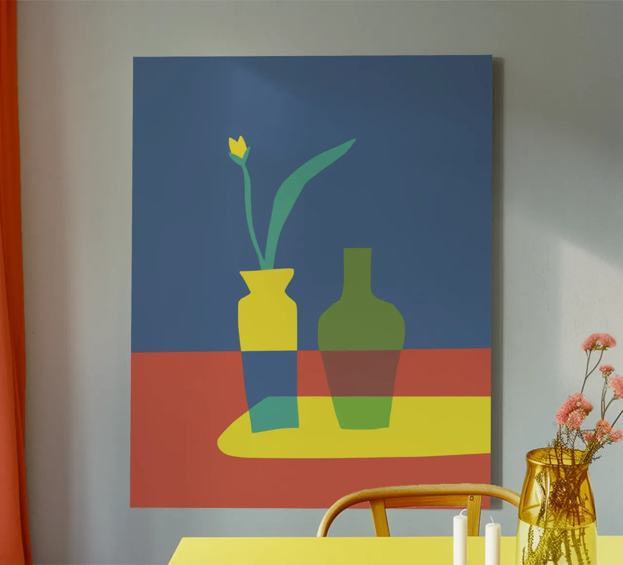 Driekleur interieur 03 canvas met Baklijst van Little Dean