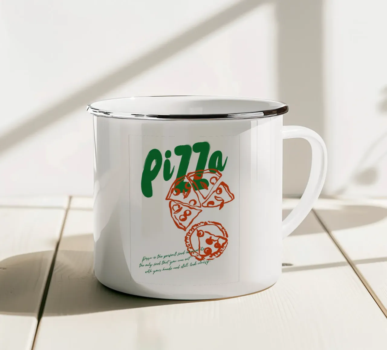 Boho Food 4 Pizza tazza in smalto da Boho Print Collection