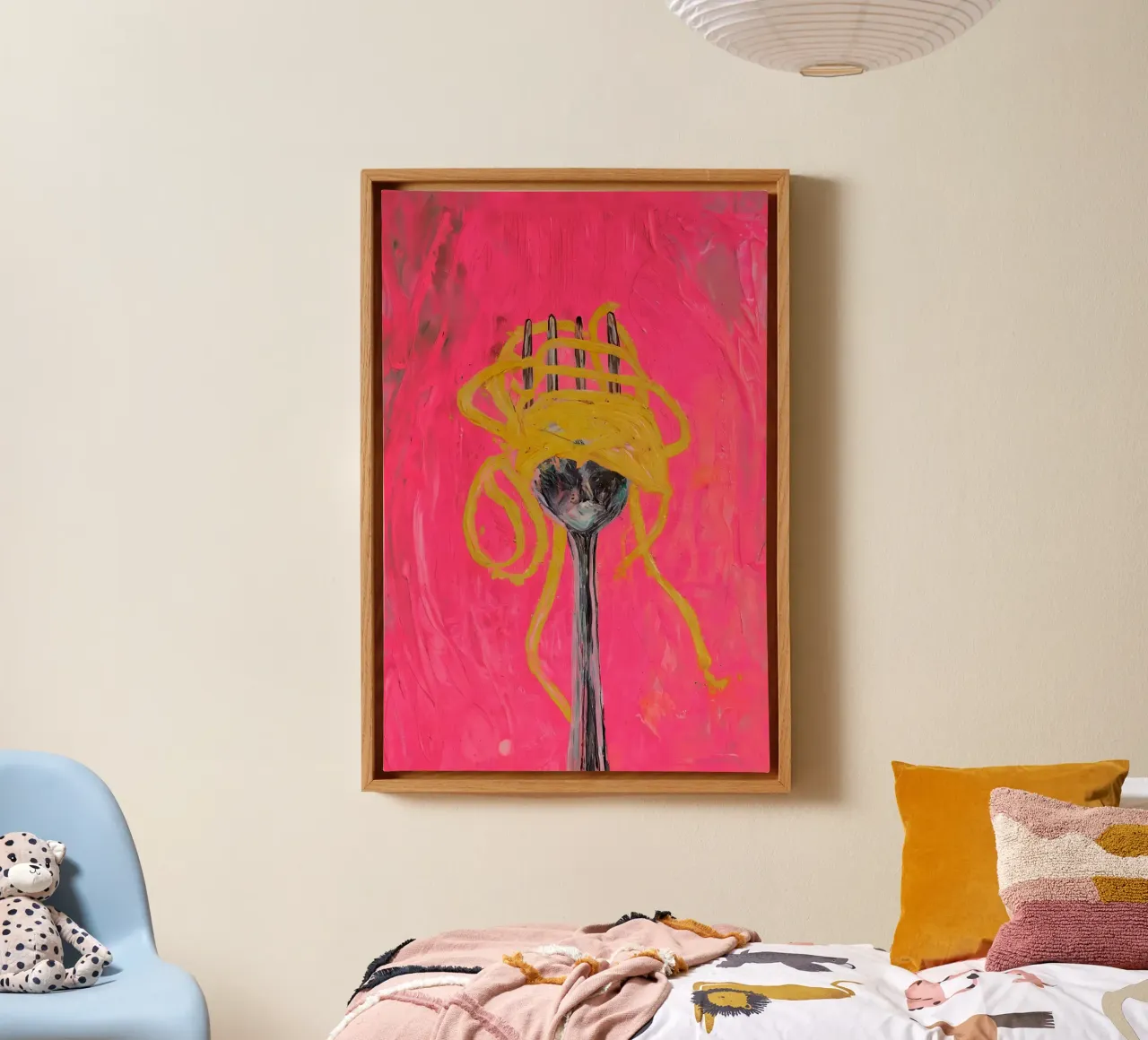 Spaghetti Pop Art - Poster rosa per cucina e sala da pranzo tela con Cornice a cassetta da KUNSTstück