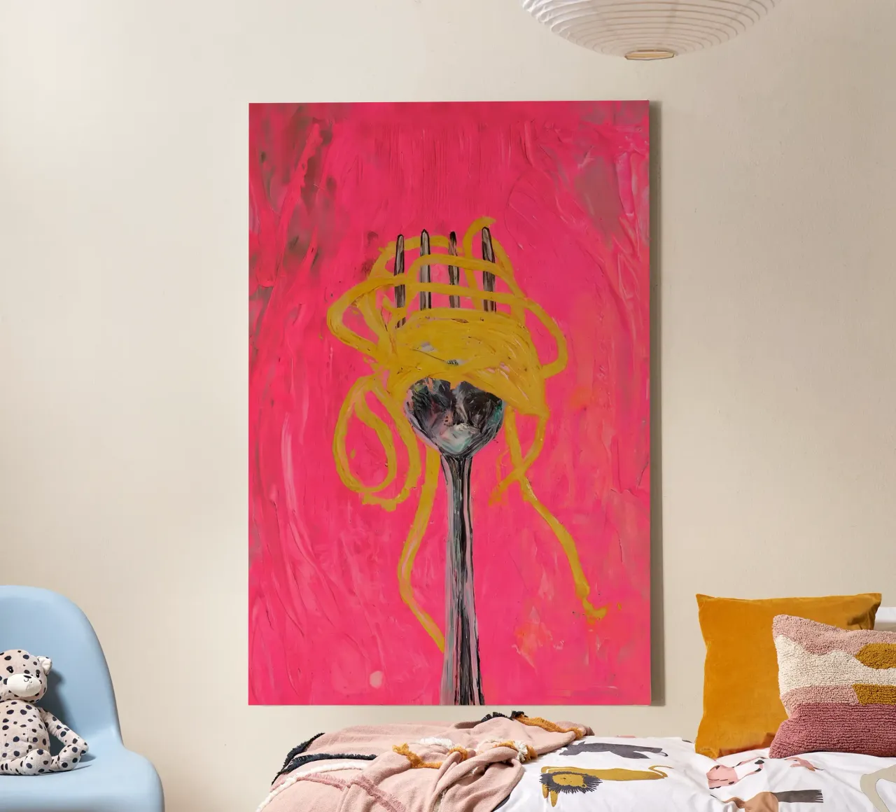 Spaghetti Pop Art - Poster rosa per cucina e sala da pranzo tela con Cornice a cassetta da KUNSTstück