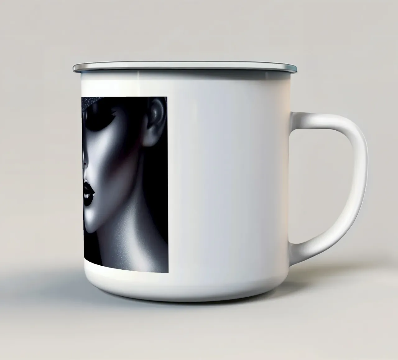 Ritratto affascinante di una donna con un cappello tazza in smalto da BenCoStyle
