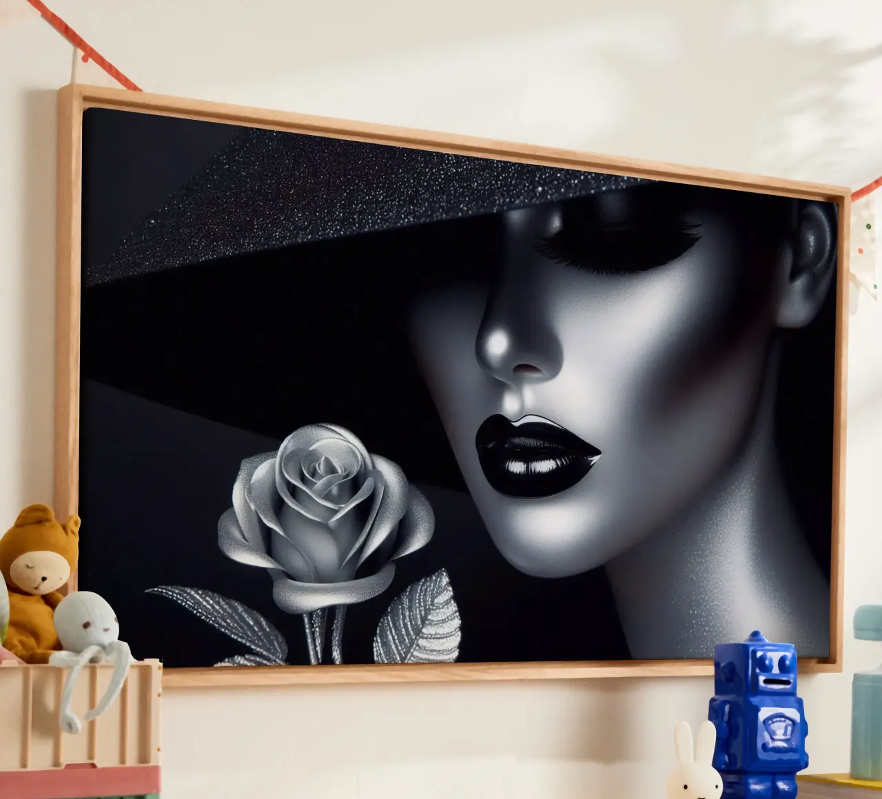 Ritratto affascinante di una donna con un cappello tela con Cornice a cassetta da BenCoStyle