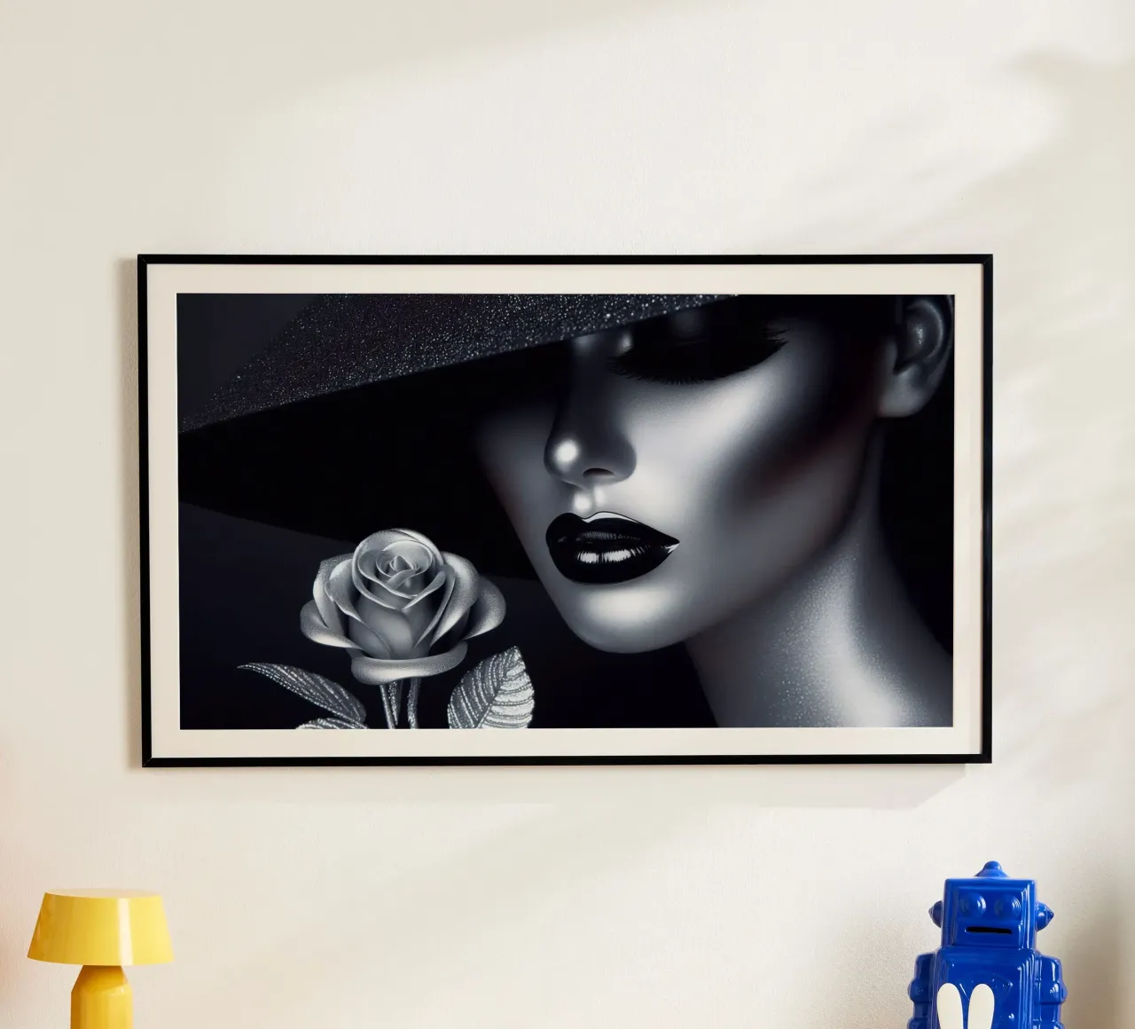 Ritratto affascinante di una donna con un cappello poster con telaio in plastica da BenCoStyle