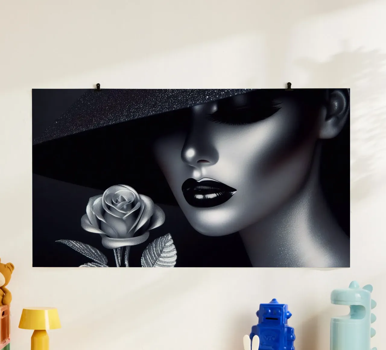 Ritratto affascinante di una donna con un cappello poster con telaio in plastica da BenCoStyle
