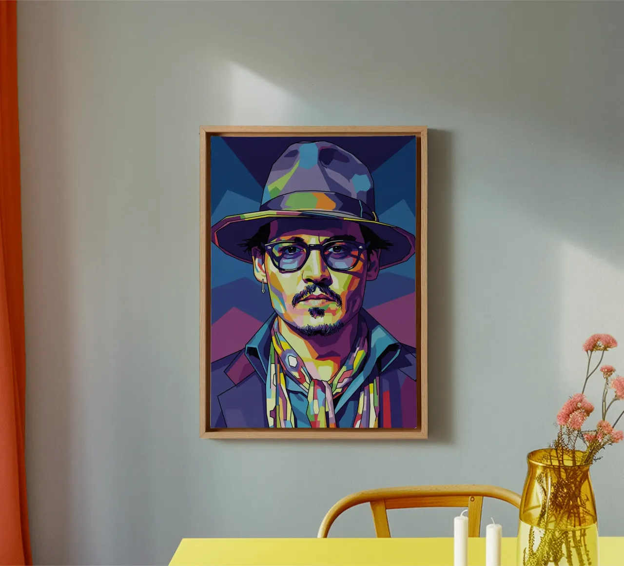 Ritratto pop art di Johnny Depp tela con Cornice a cassetta da Hantamrata