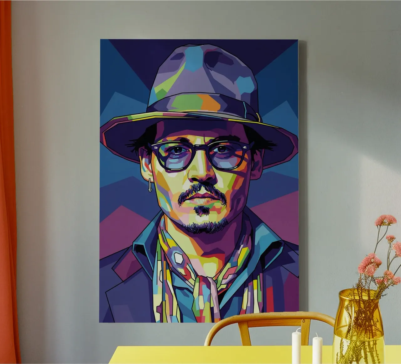 Ritratto pop art di Johnny Depp tela con Cornice a cassetta da Hantamrata