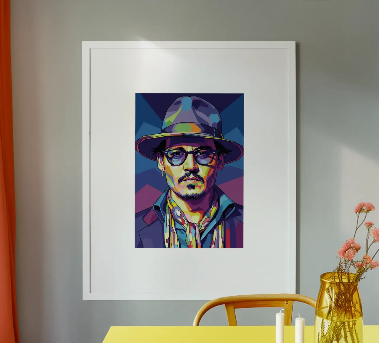 Ritratto pop art di Johnny Depp poster con telaio in legno da Hantamrata