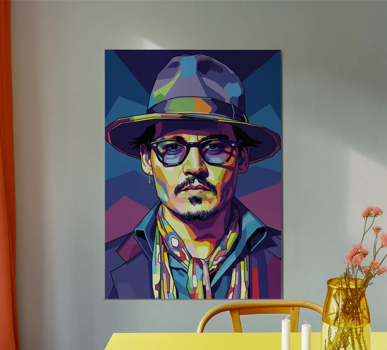 Ritratto pop art di Johnny Depp poster con telaio in legno da Hantamrata