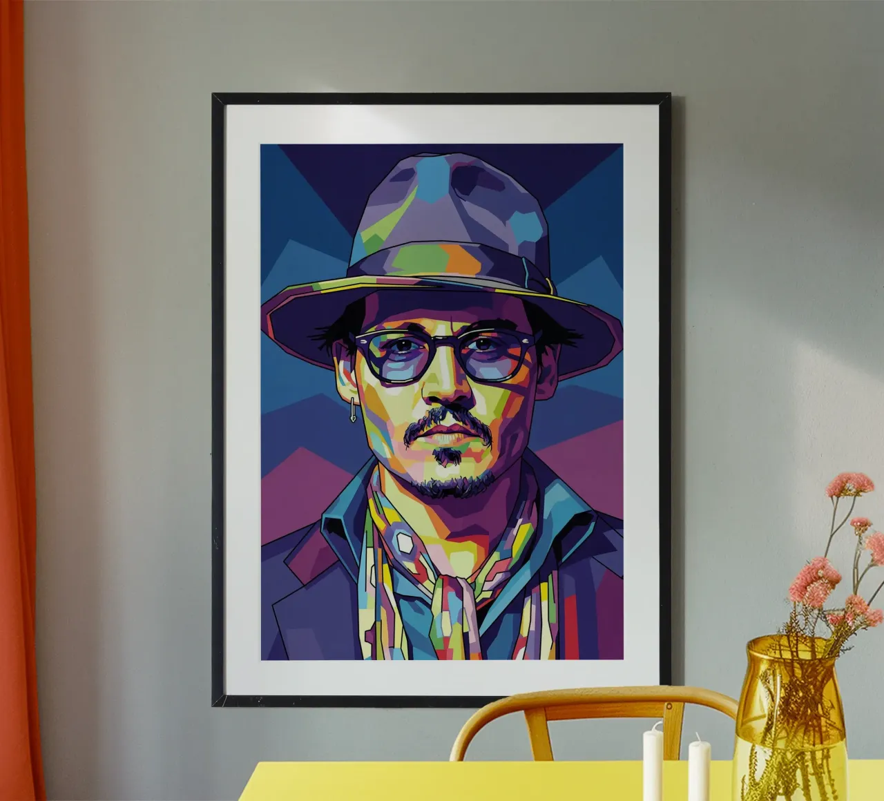 Ritratto pop art di Johnny Depp poster con telaio in legno da Hantamrata
