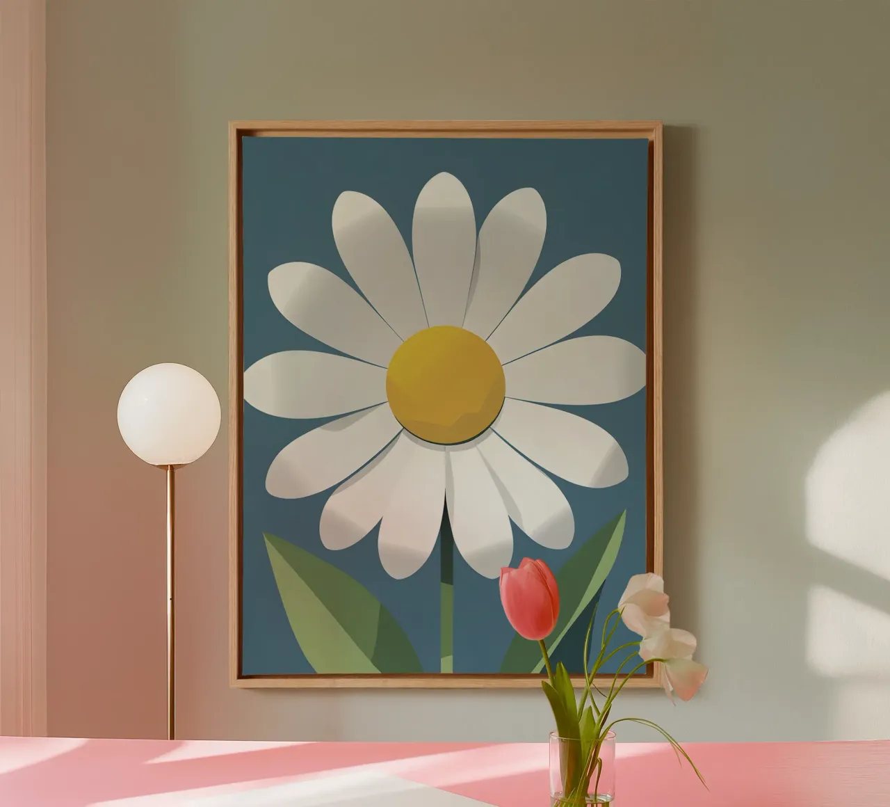 abstract madeliefje bloem canvas met Baklijst van The Green Room