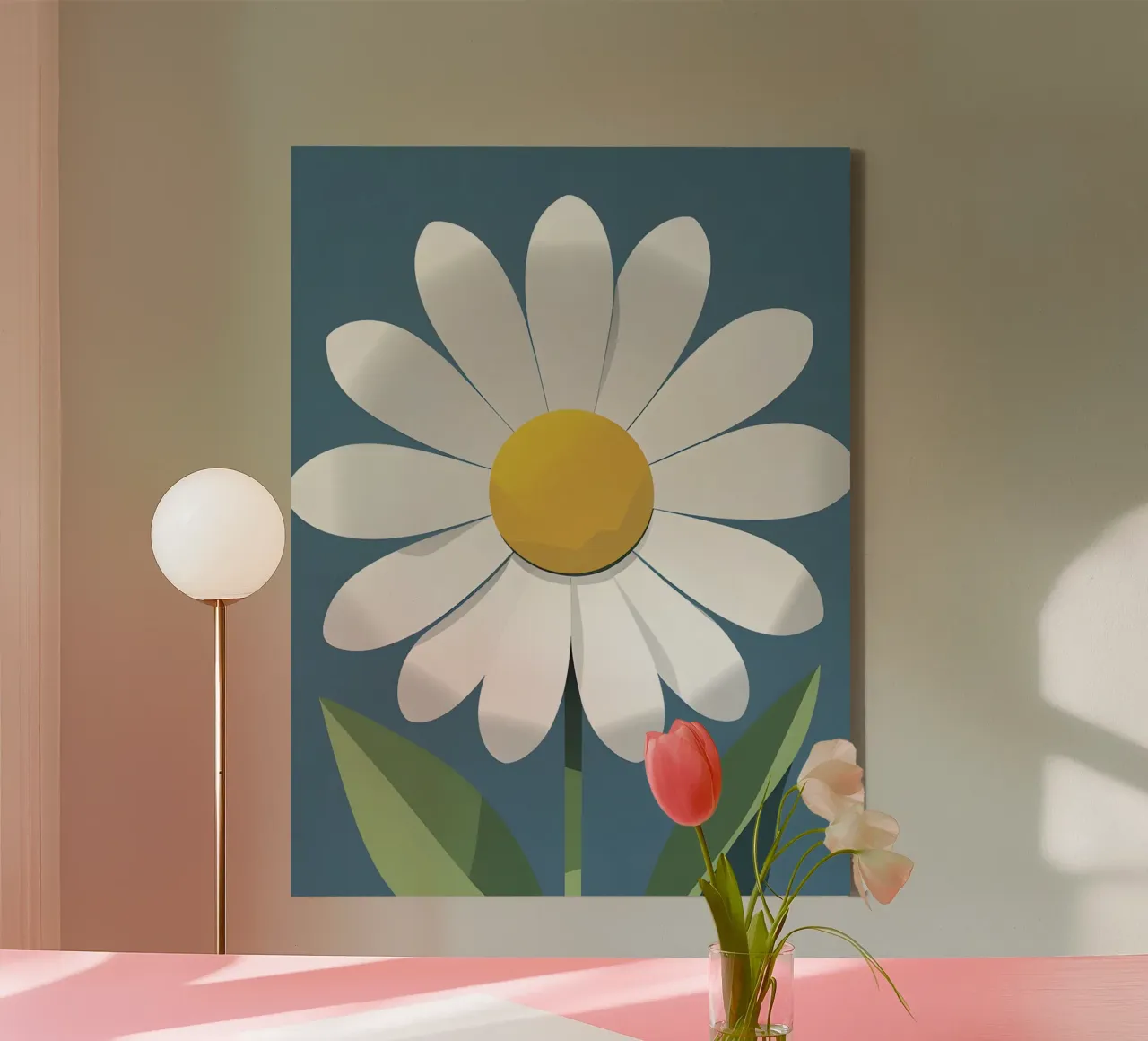 abstract madeliefje bloem canvas met Baklijst van The Green Room