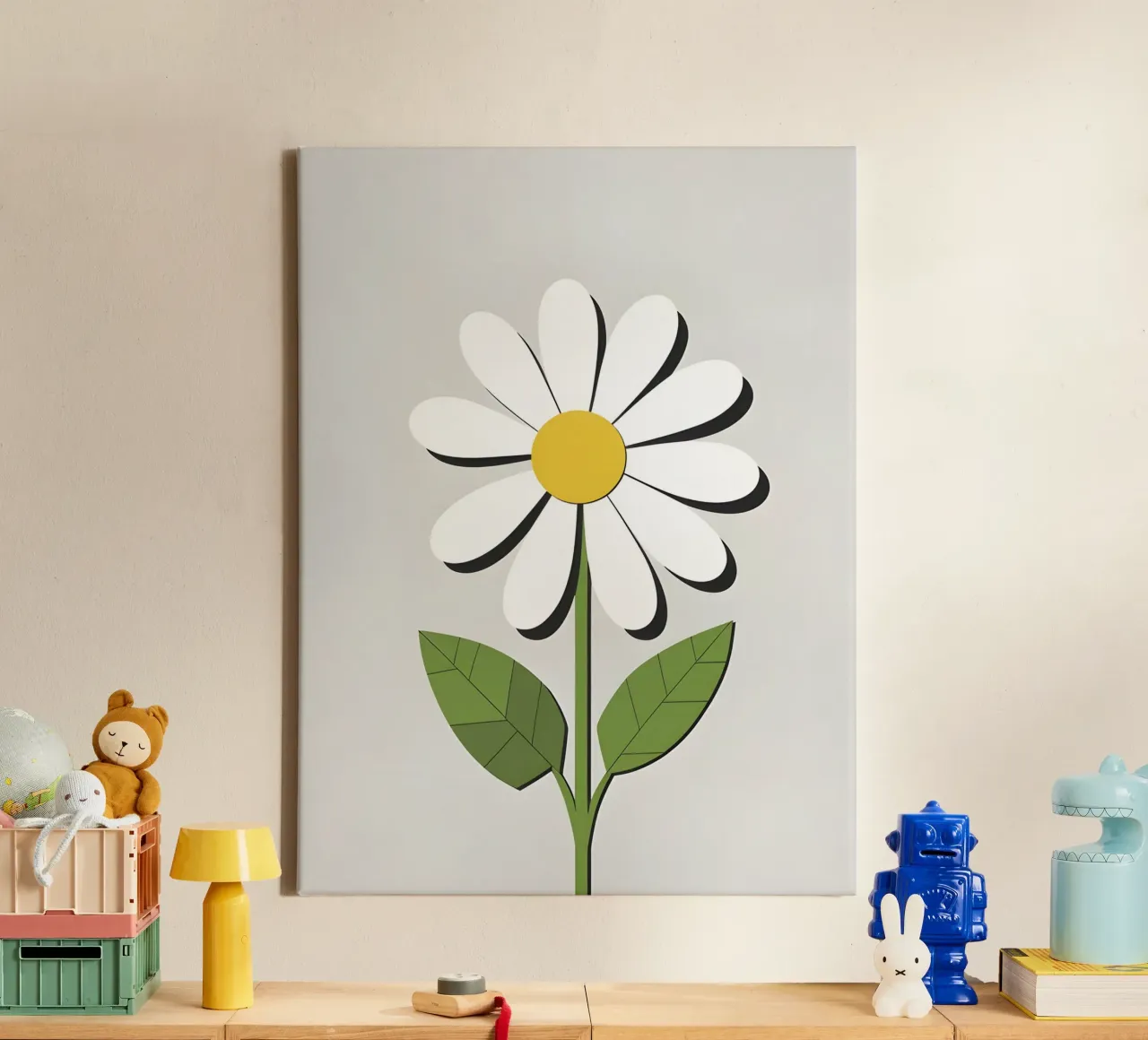 abstract madeliefje bloem canvas met Baklijst van The Green Room