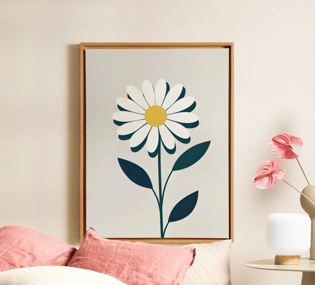 abstract madeliefje bloem canvas met Baklijst van The Green Room