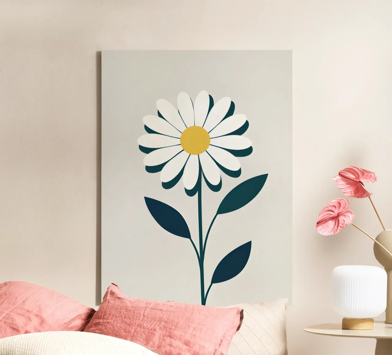 abstract madeliefje bloem canvas met Baklijst van The Green Room