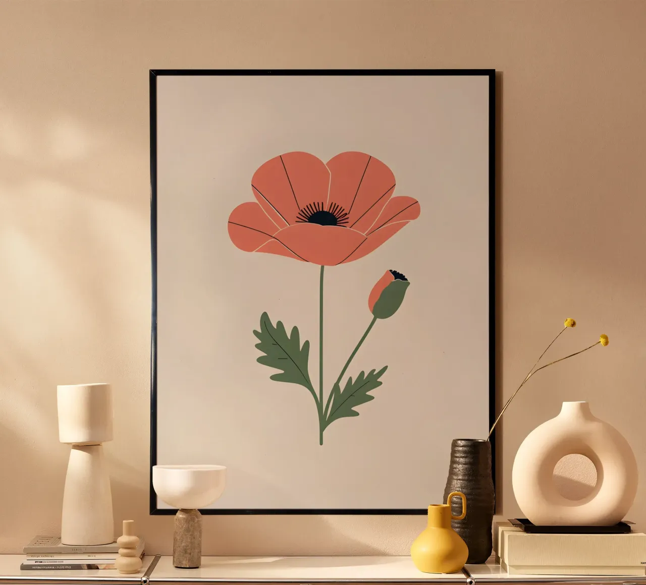 Profilo di un singolo fiore di papavero poster con telaio in alluminio da The Green Room
