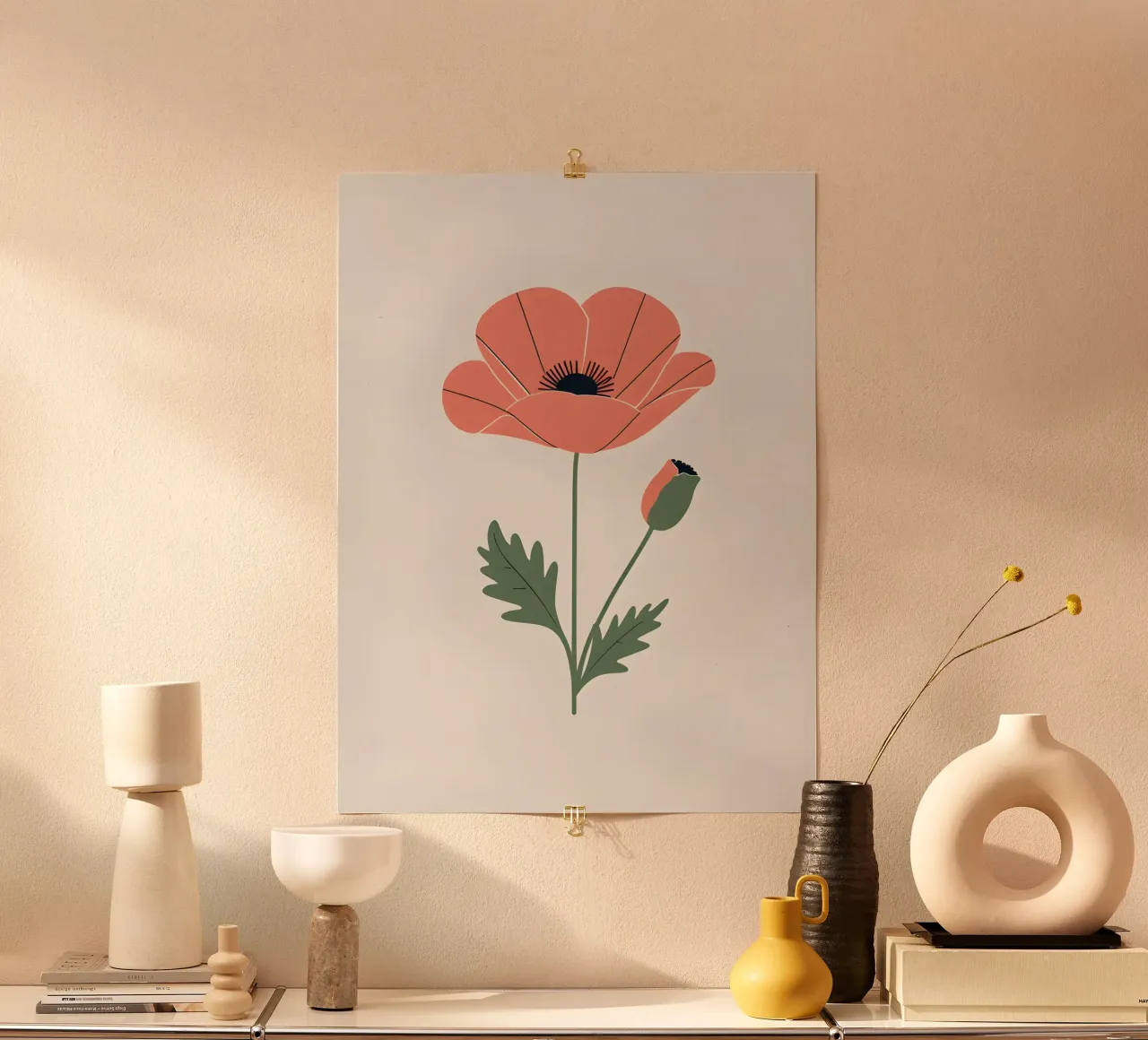 Profilo di un singolo fiore di papavero poster con telaio in alluminio da The Green Room