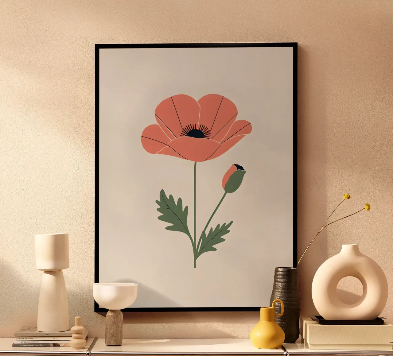 Profilo di un singolo fiore di papavero poster con telaio in alluminio da The Green Room