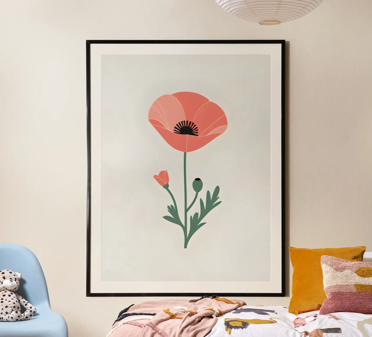 Profilo di un singolo fiore di papavero poster con telaio in plastica da The Green Room