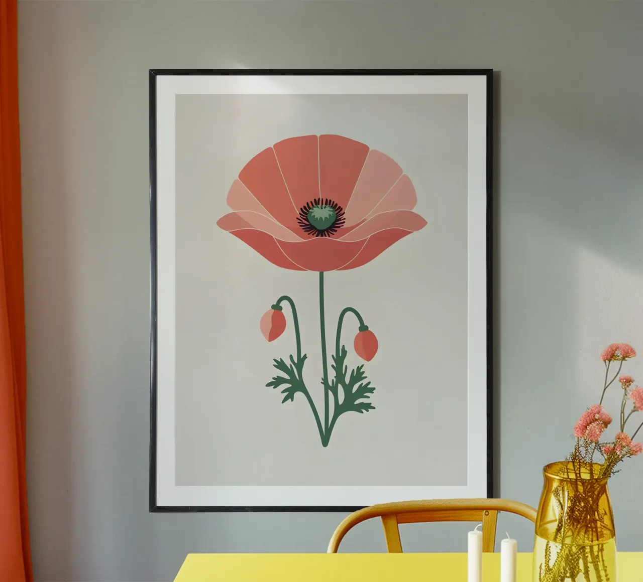 Profilo di un singolo fiore di papavero poster con telaio in legno da The Green Room