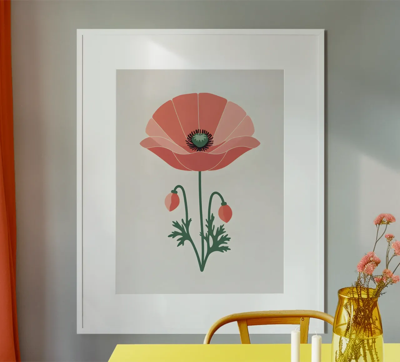 Profilo di un singolo fiore di papavero poster con telaio in legno da The Green Room