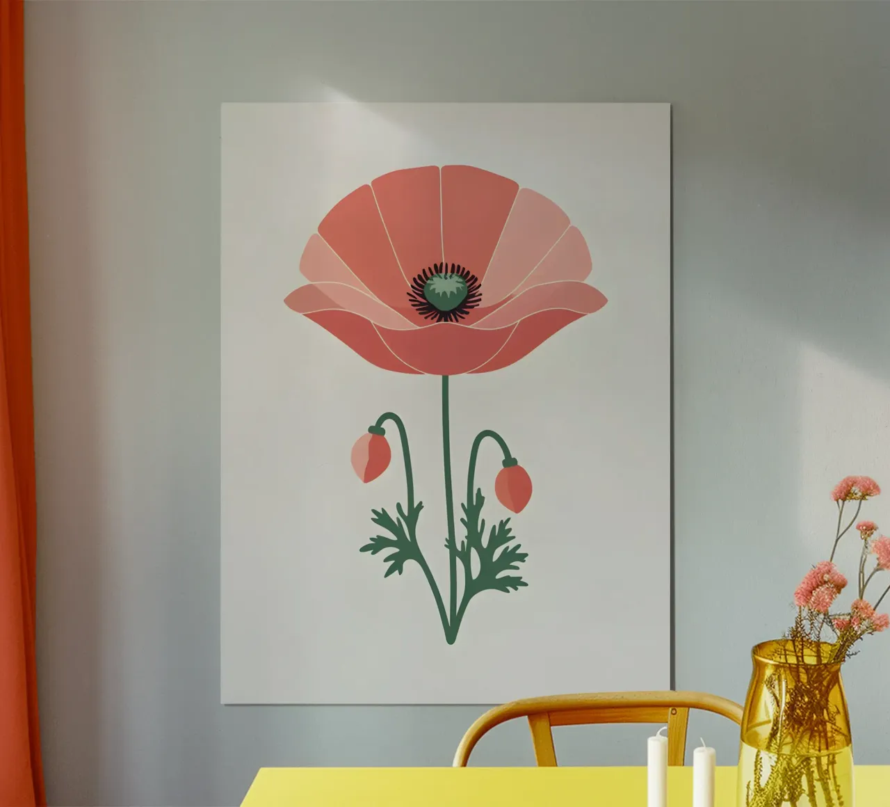 Profilo di un singolo fiore di papavero poster con telaio in legno da The Green Room