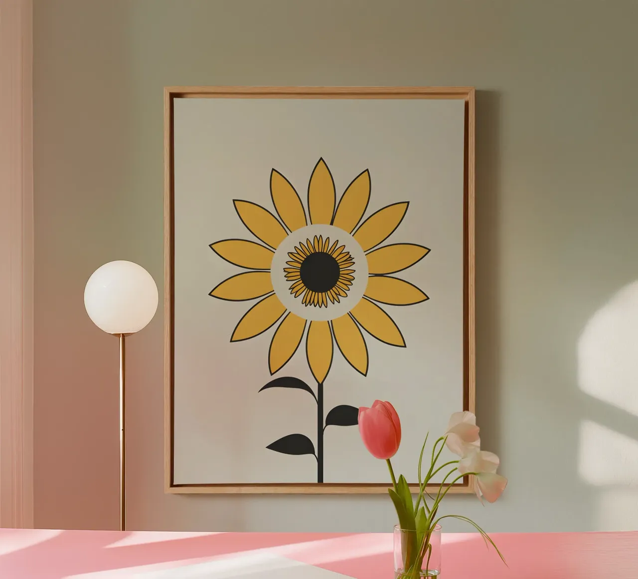 Sunflower Circle canvas with Floater frame by The Green Room