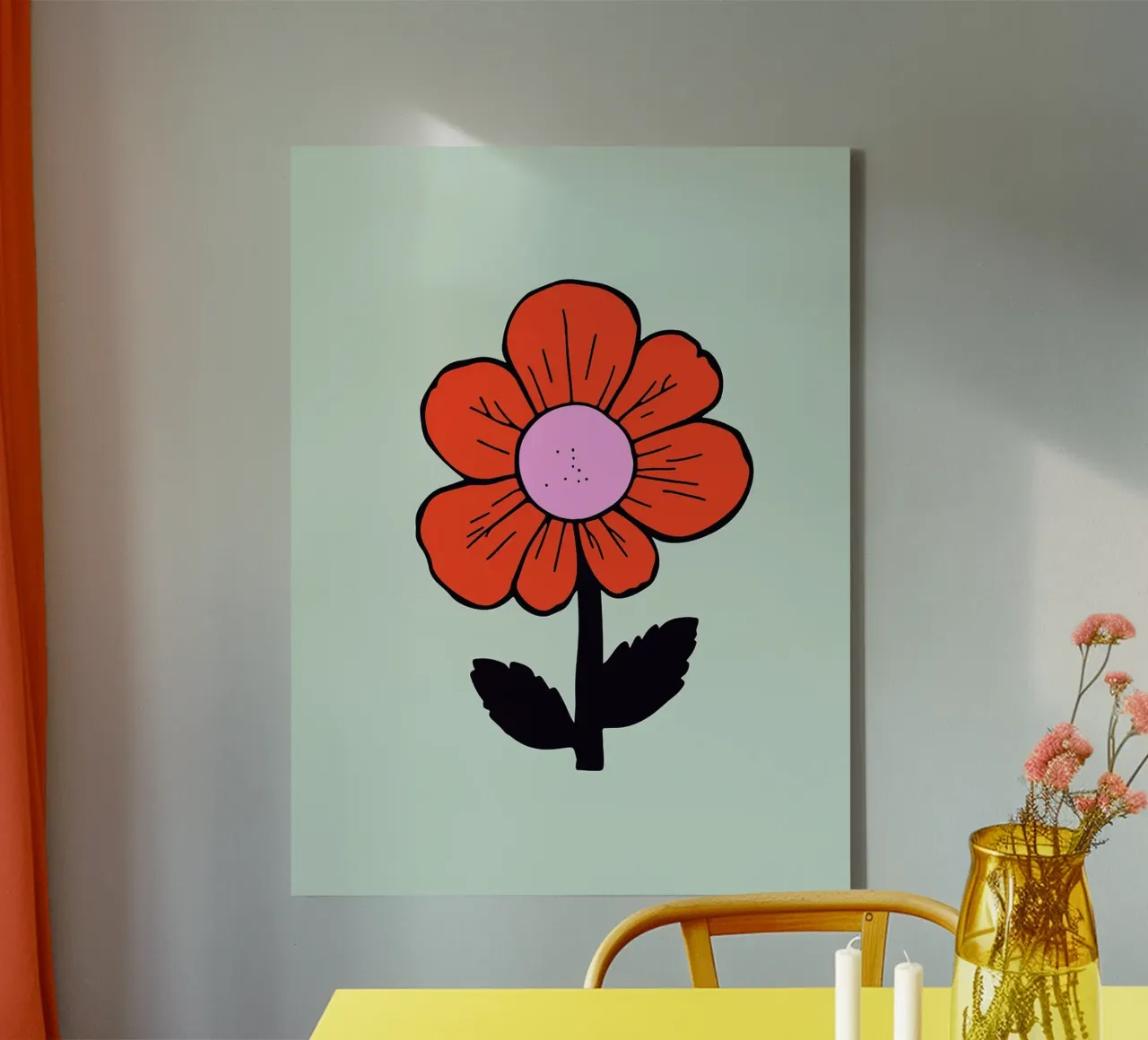 Speelse handgetekende bloemenprint canvas met Baklijst van Lisa Becker