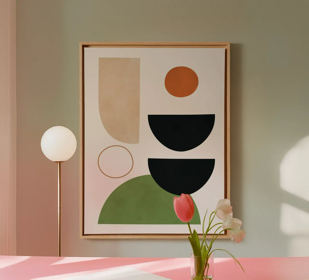 Cirkels en halve cirkels canvas met Baklijst van Maria Maier